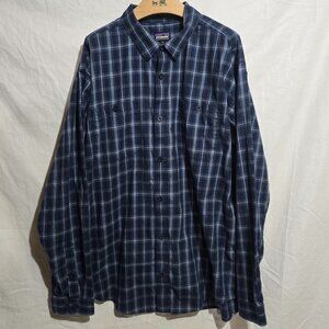 Patagonia #53837 Men's LS Pima Cotton Shirt _ Blue Blue Plaid - Sz XL*
